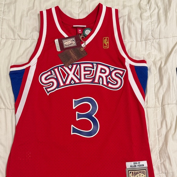 Allen iverson Mitchell & Ness Red Sixers Jersey with Blue Accents